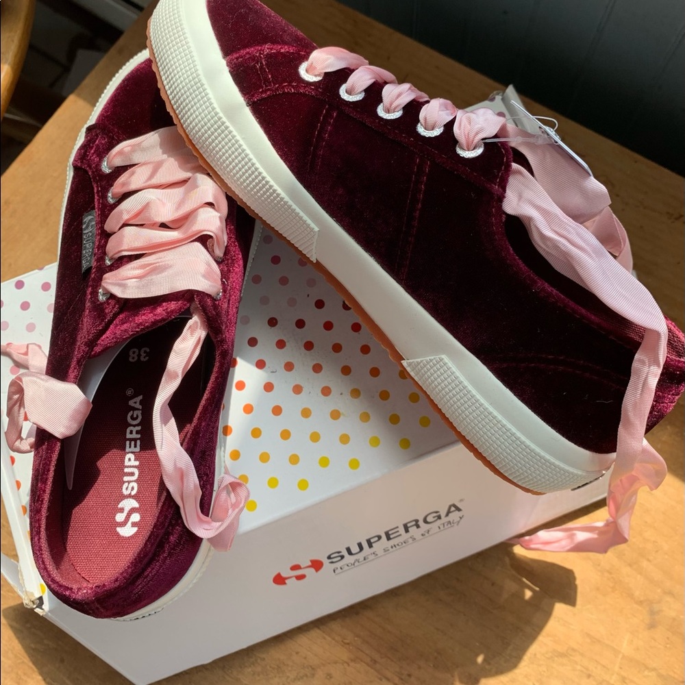 Superga Fantasia Collection Velvet Sneakers  7.5W, 6M, 38. NIB Burgundy/Pink